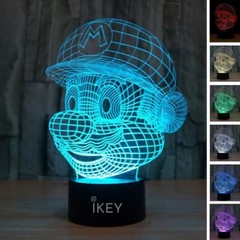 3D Mario Night Light USB Touch Switch Table Desk Optical Illusion Lamps 7 Color