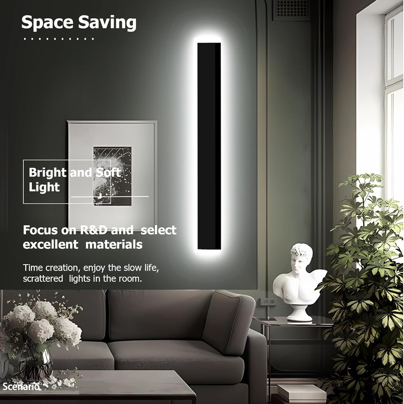 Dimmable 47In Outdoor Wall Lights, IP65 Waterproof, Modern Black Sconces - 2Pcs gallery