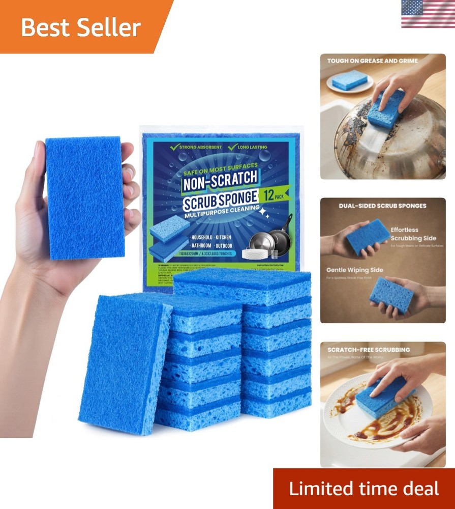 Kitchen Sponges, 12 Count, Non-Scratch Scrub Sponge, Dual Sided Cleaning Spon...