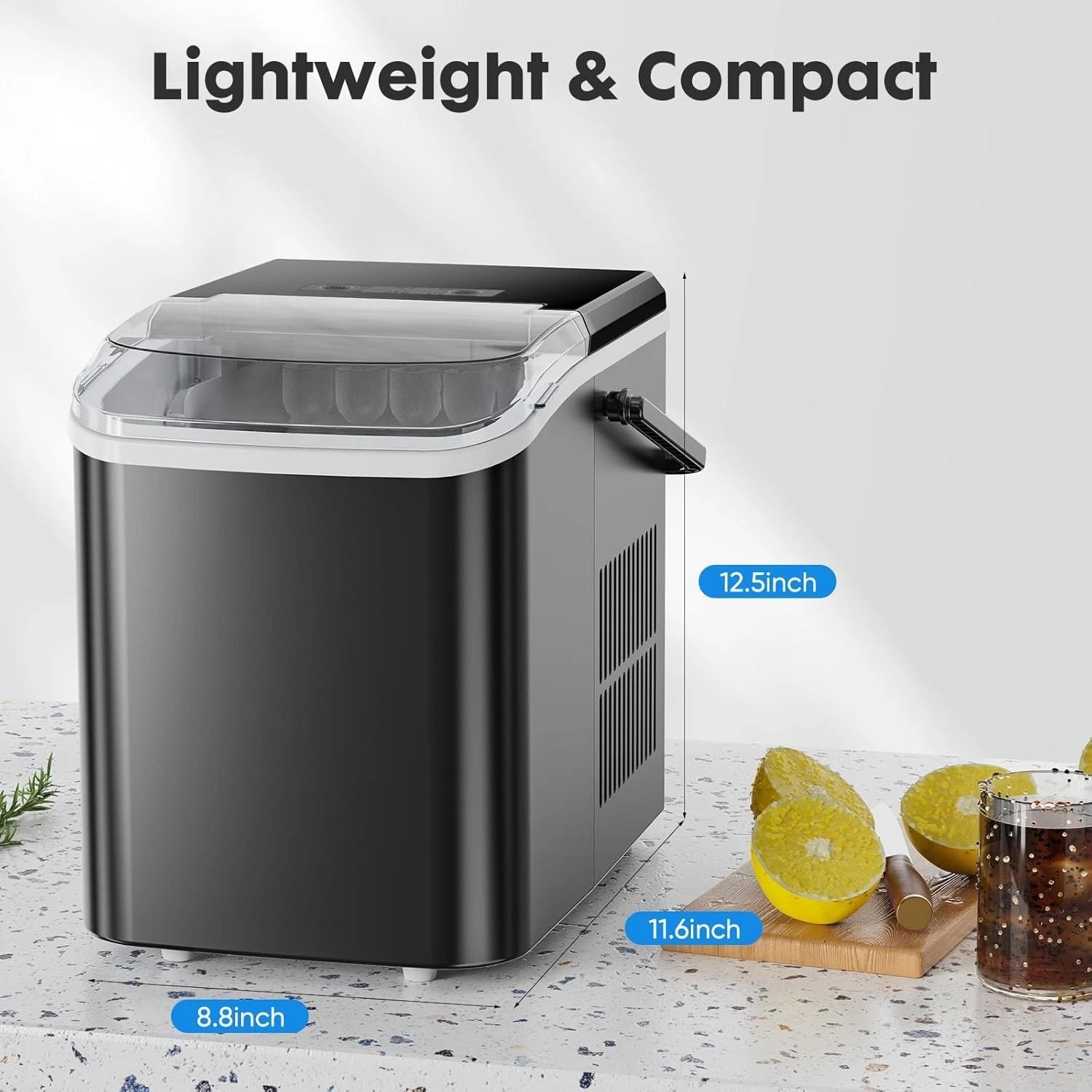 Countertop Ice Maker Machine with Handle, 26lbs in 24Hrs, 9 Ice Cubes Ready in gallery
