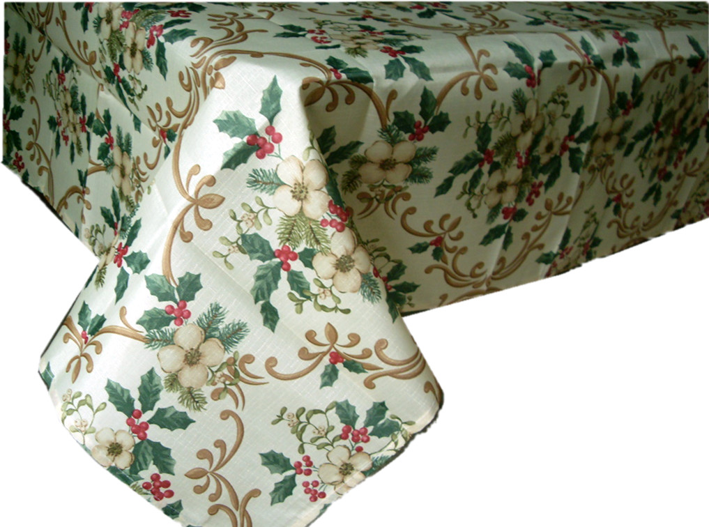 Christmas Holly Floral Holiday Polyester Fabric Tablecloth Multi-Color Var Size gallery