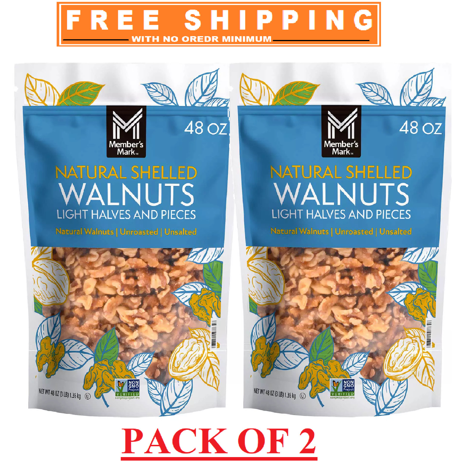2 PACK - Member's Mark Natural Shelled Walnuts 3 lbs (Total 6 lbs) FREE SHIP!! gallery