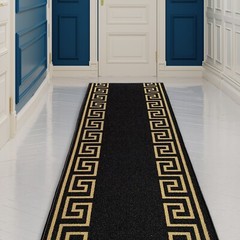 Custom Size Hallway Runner Greek Key Black-Gold 26″&31″By Your Length