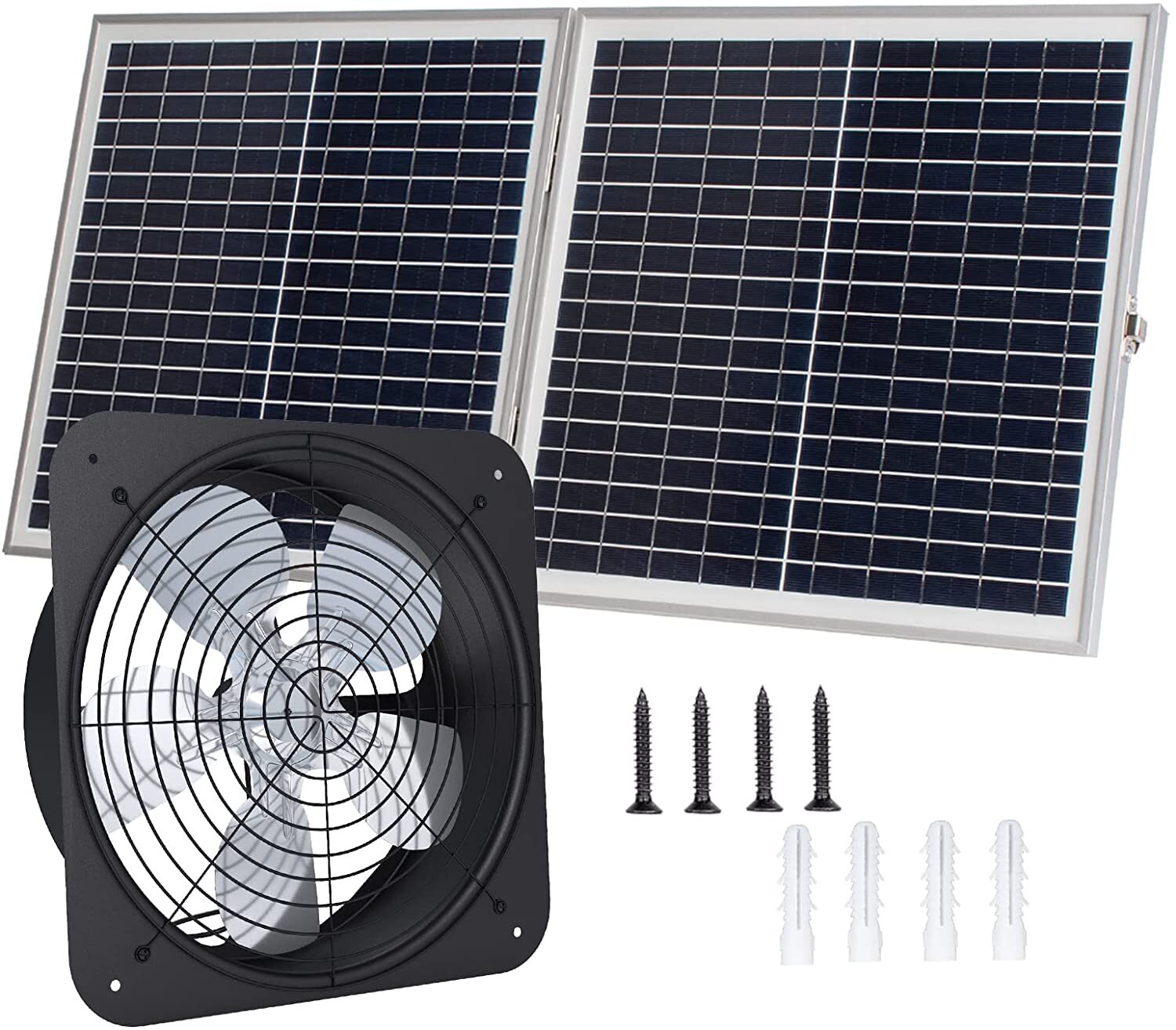 1200CFM Solar Fan kit, 30W Foldable Solar Panel & 14" Steel DC Fan for Attic/RV gallery