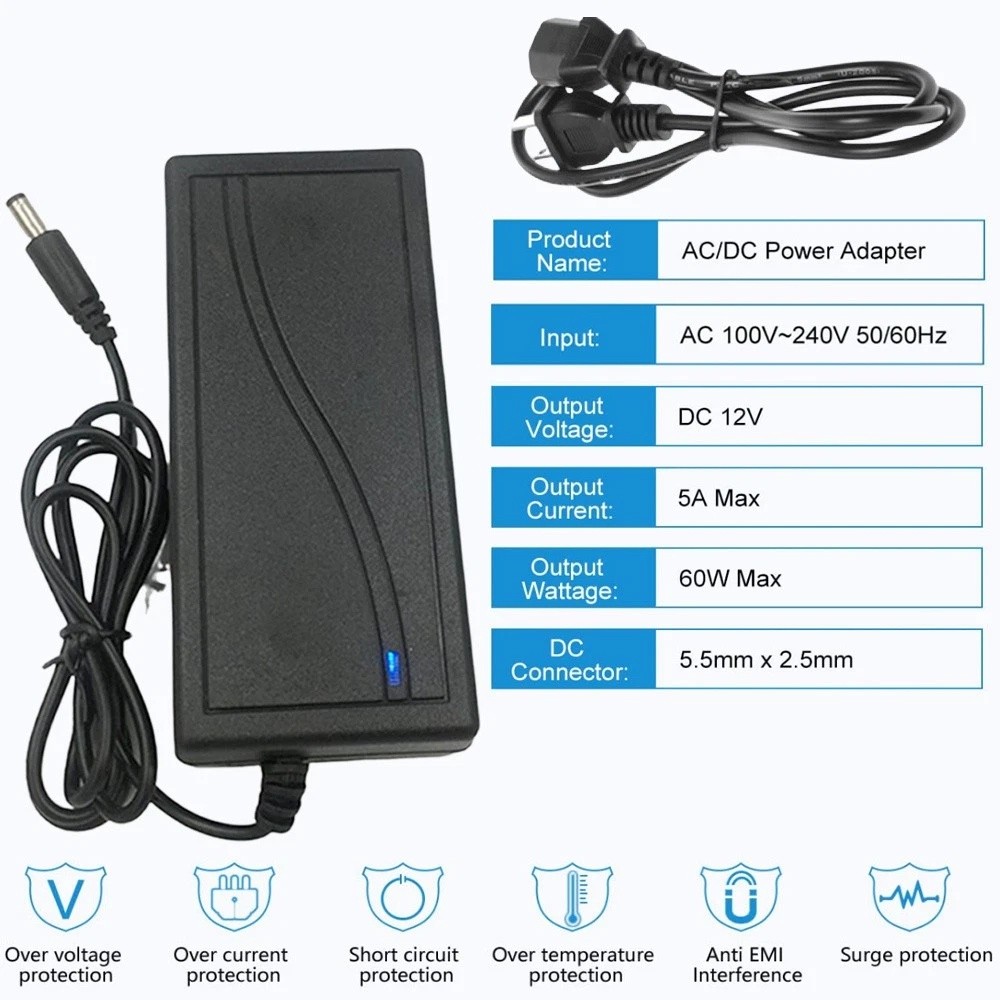 12V 5A 60W Power Supply AC to DC Adapter for 5050 3528 Flexible LED Strip Light gallery