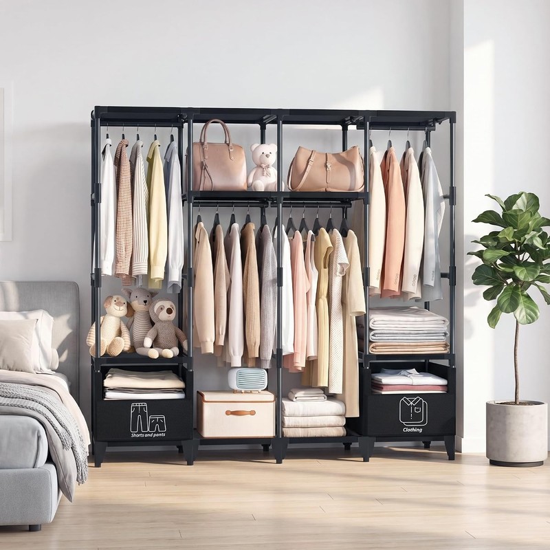 Portable Closet,Sturdy Stable Large Capacity Wardrobe Closet,Clothes Rack with gallery