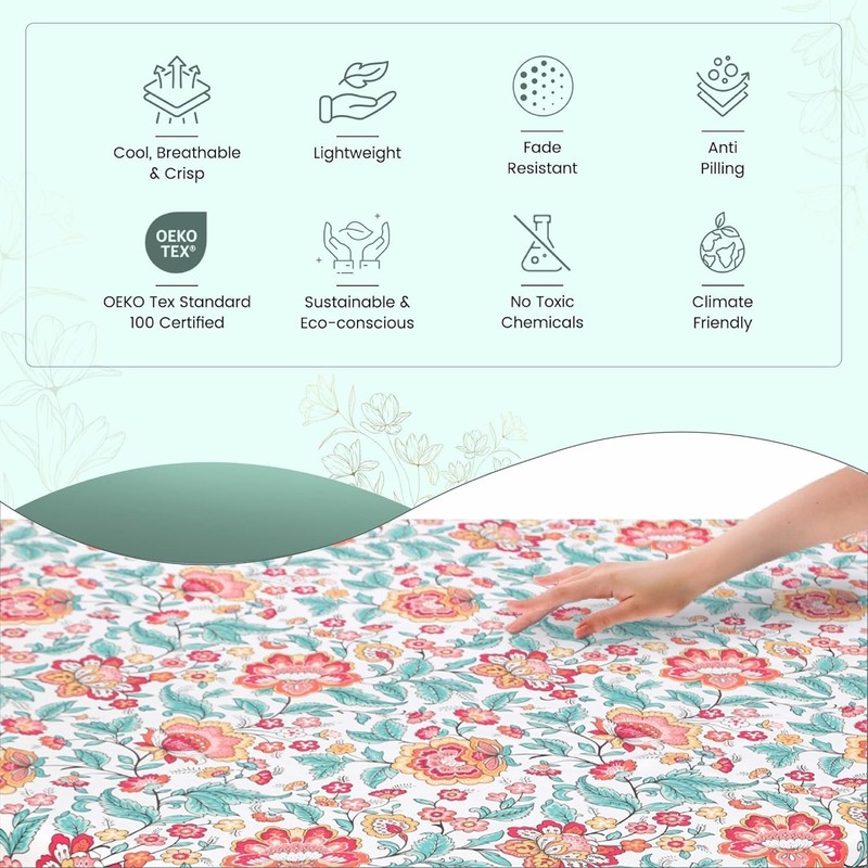 300 Thread Count Crisp Cotton Queen Sheets, Cooling Deep Pocket Vintage Garden gallery