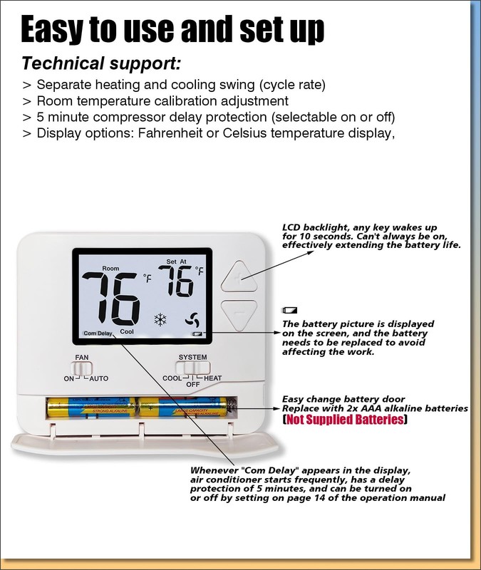 Heagstat Non Programmable Thermostat, Single-Stage 1 Heat 1 Cool, Off-white gallery