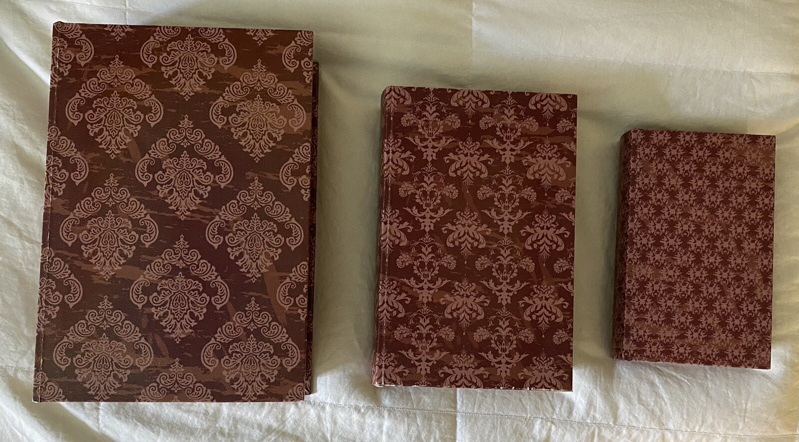 Set if 3 Hosley Red Brown & Gold Storage Farmhouse Memory Book Boxes gallery