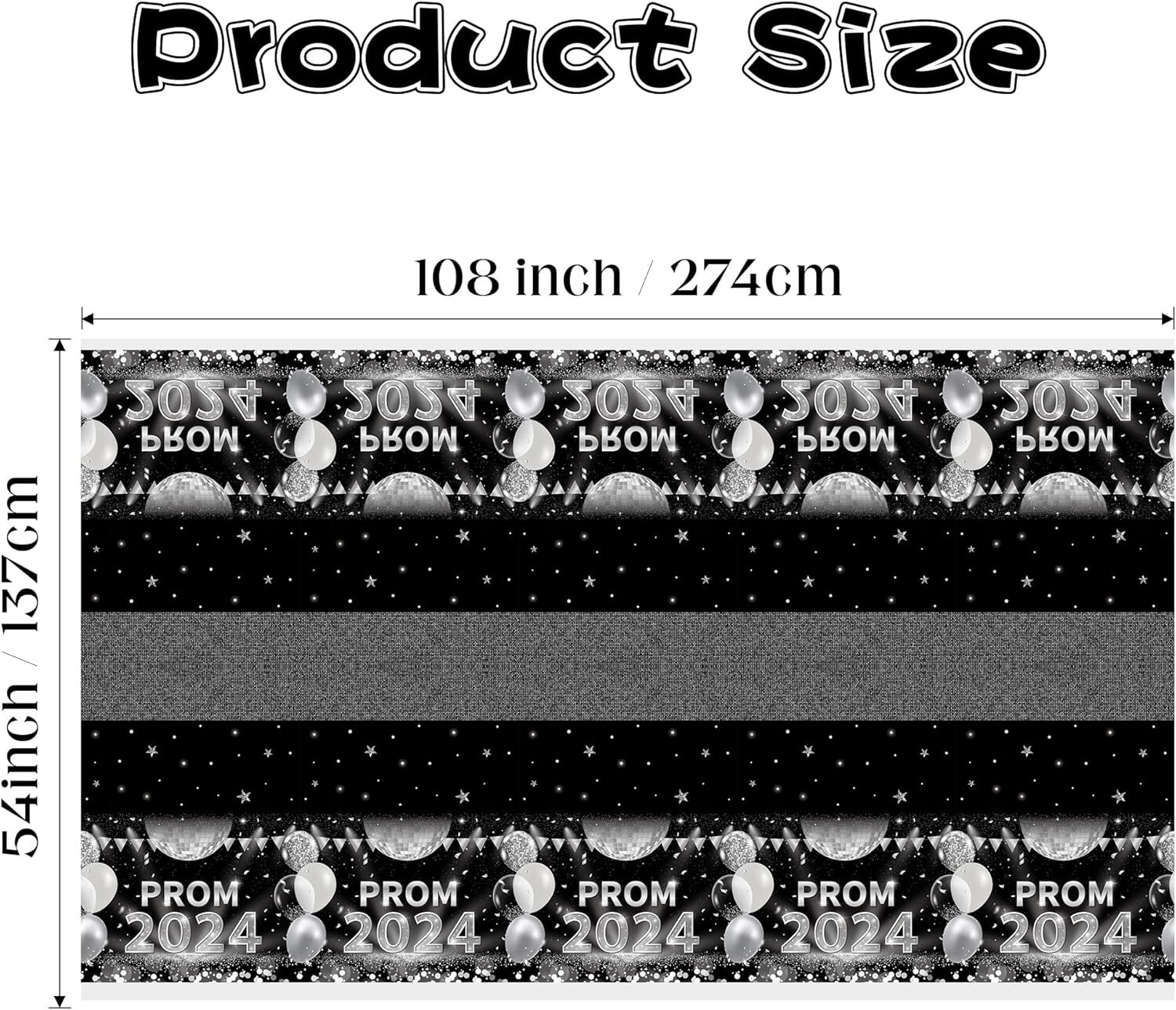 Prom 2024 Graduation Tablecloths Black/Silver (108"×54") (Pack of 12) gallery