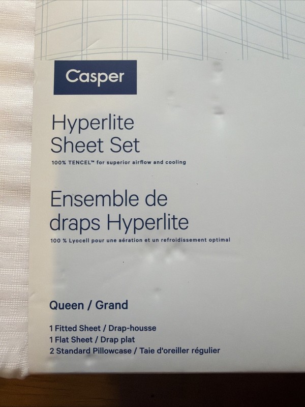 Casper Hyperlite Cooling Grid Weave 100% Lyocell WHITE 4pc QUEEN Sheet Set NWT! gallery
