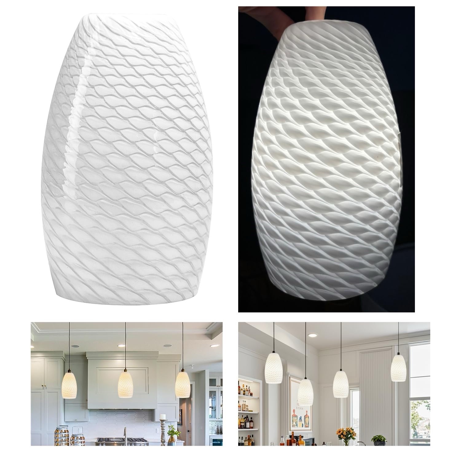 2-Pack Milky-White Ripple Oval Glass Lamp Shades - Hand-Blown Art Glass Penda... gallery