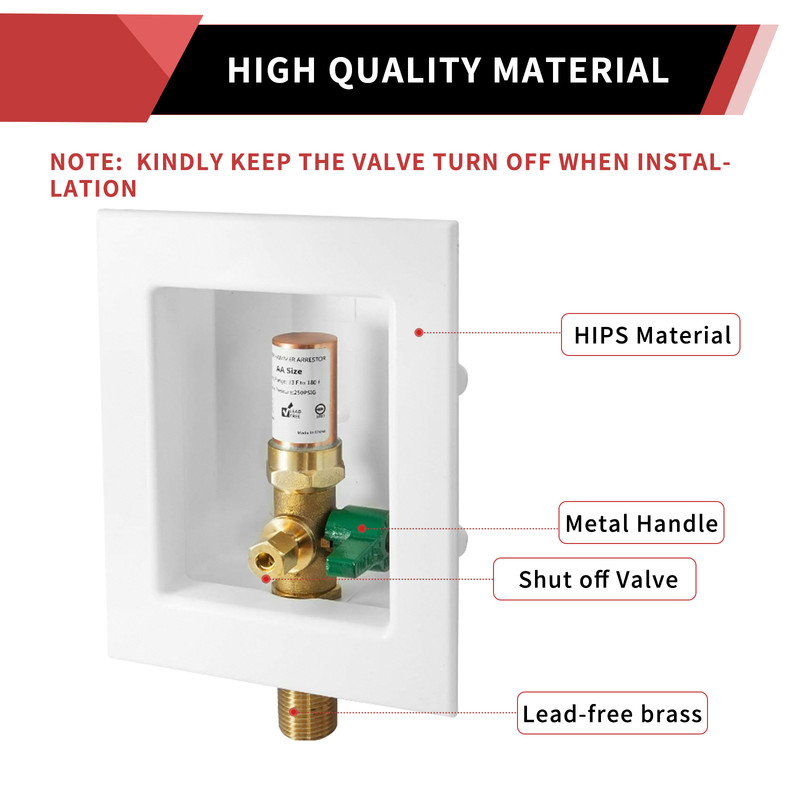 EFIELD 1/2" MNPT Inlet Ice Maker Outlet Box, With Copper Water Hammer Arrestor gallery