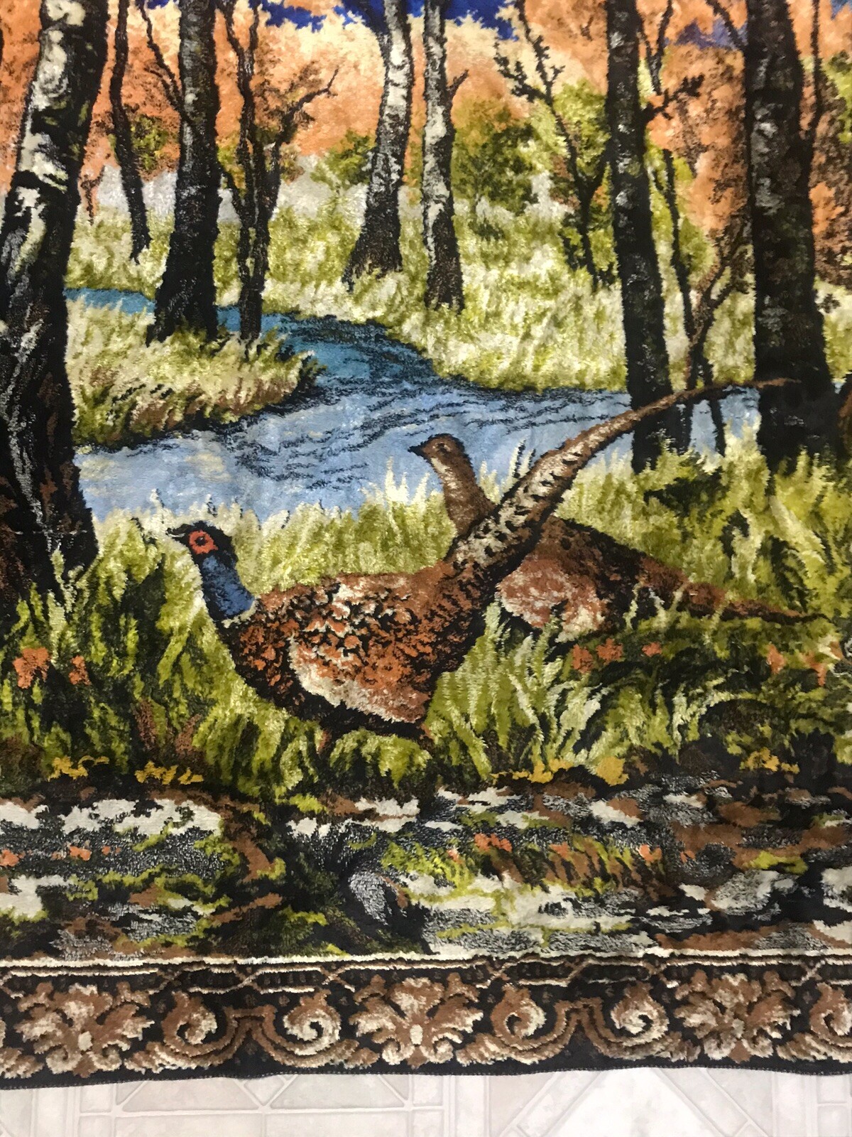 Partridge In The Woods By A Stream- Vintage Wall Hanging Tapestry 47” X 72” gallery