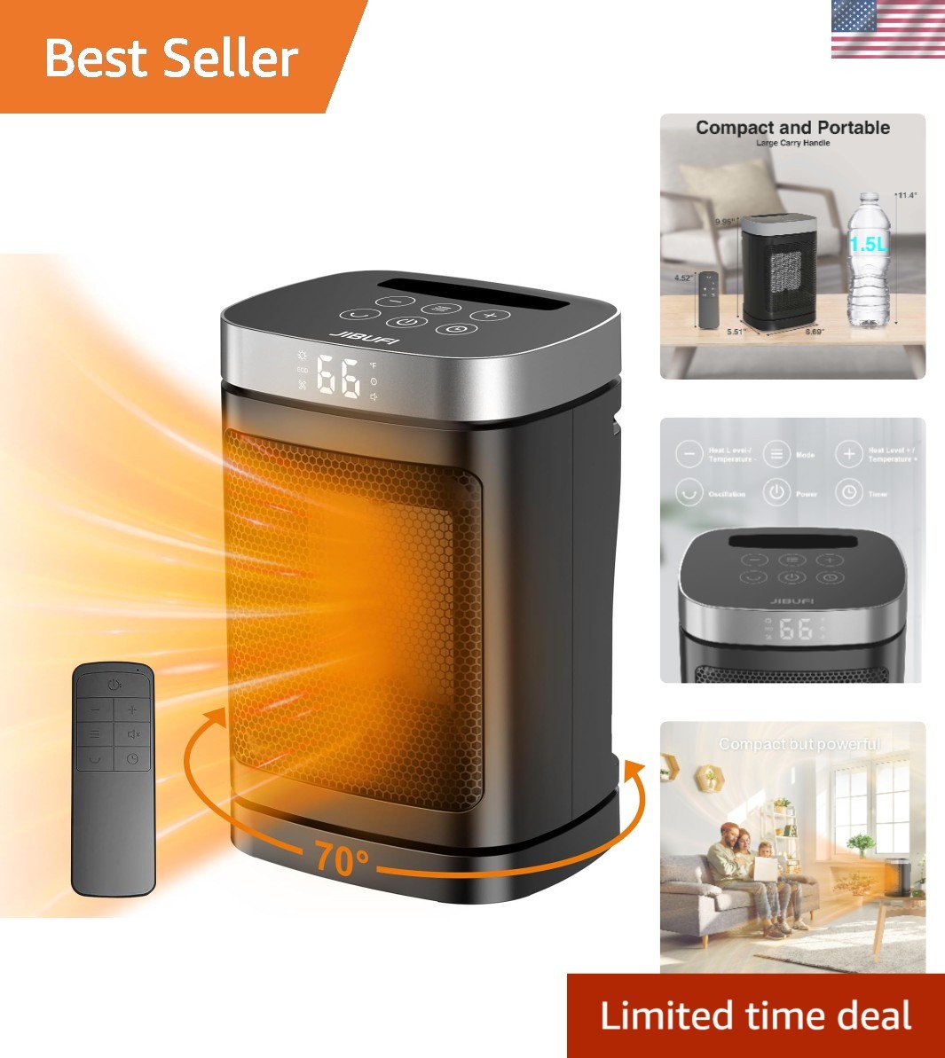 Compact Certified 1500W Indoor Heater with 70° Rotation and ECO Mode gallery