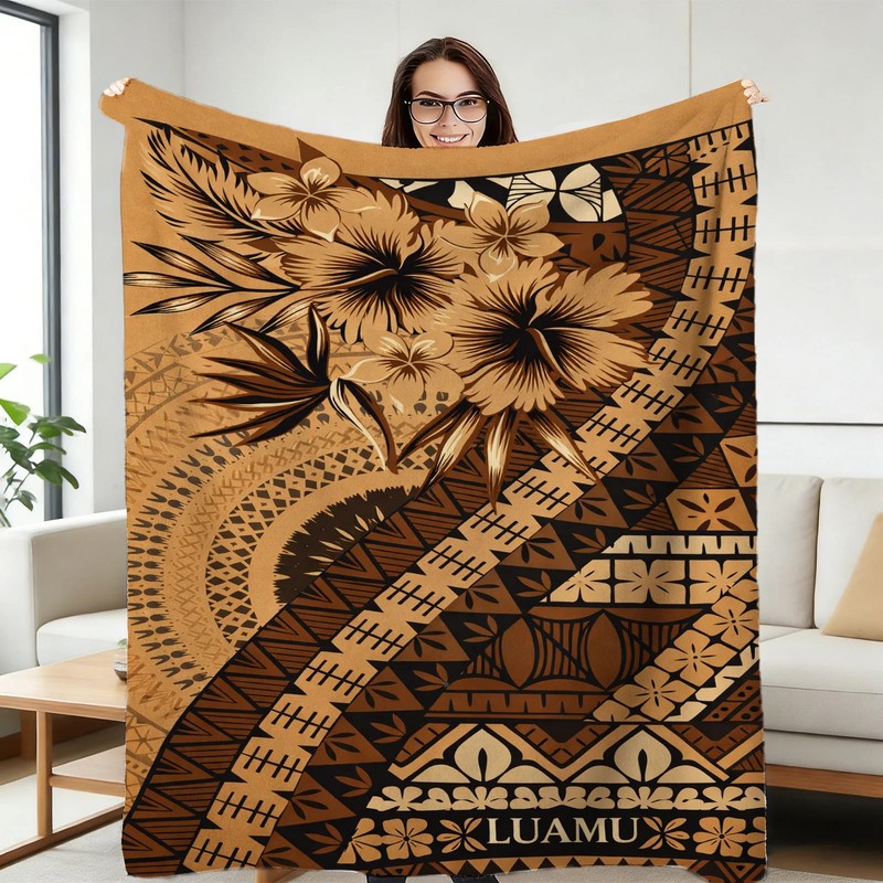 Polynesian Floral Pattern Flannel Blanket Soft Cozy Tapestry Napping Travel Use gallery
