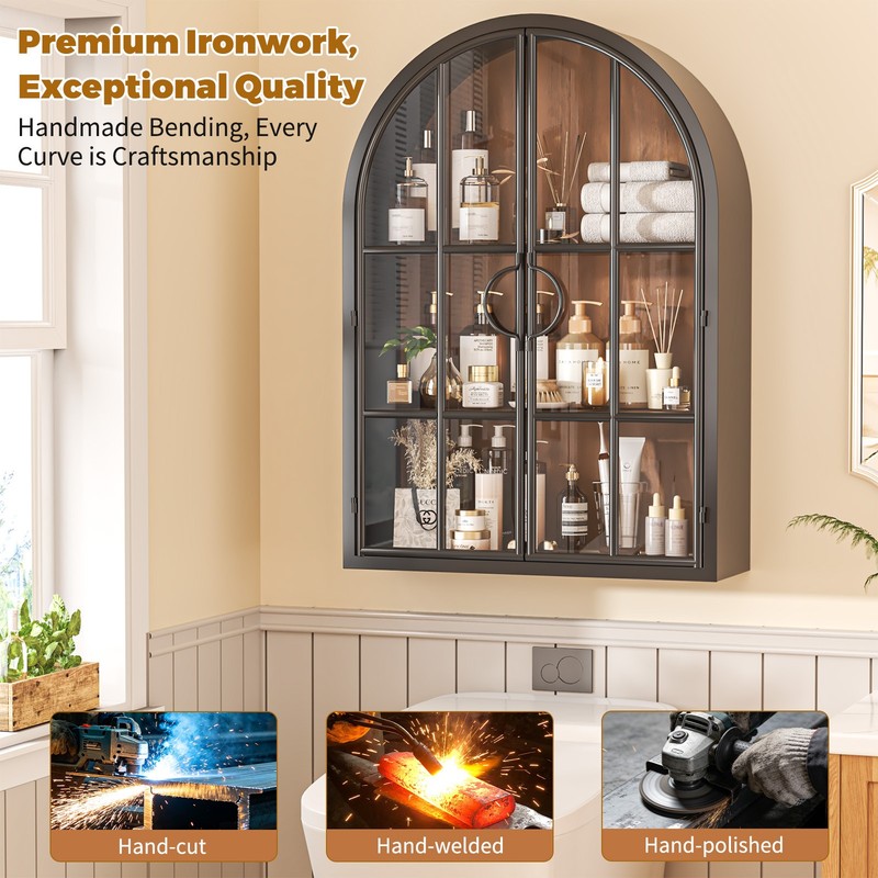 Fully Assembled Floating Storage Cabinet Arched Wall Display Cabinet Glass Door gallery