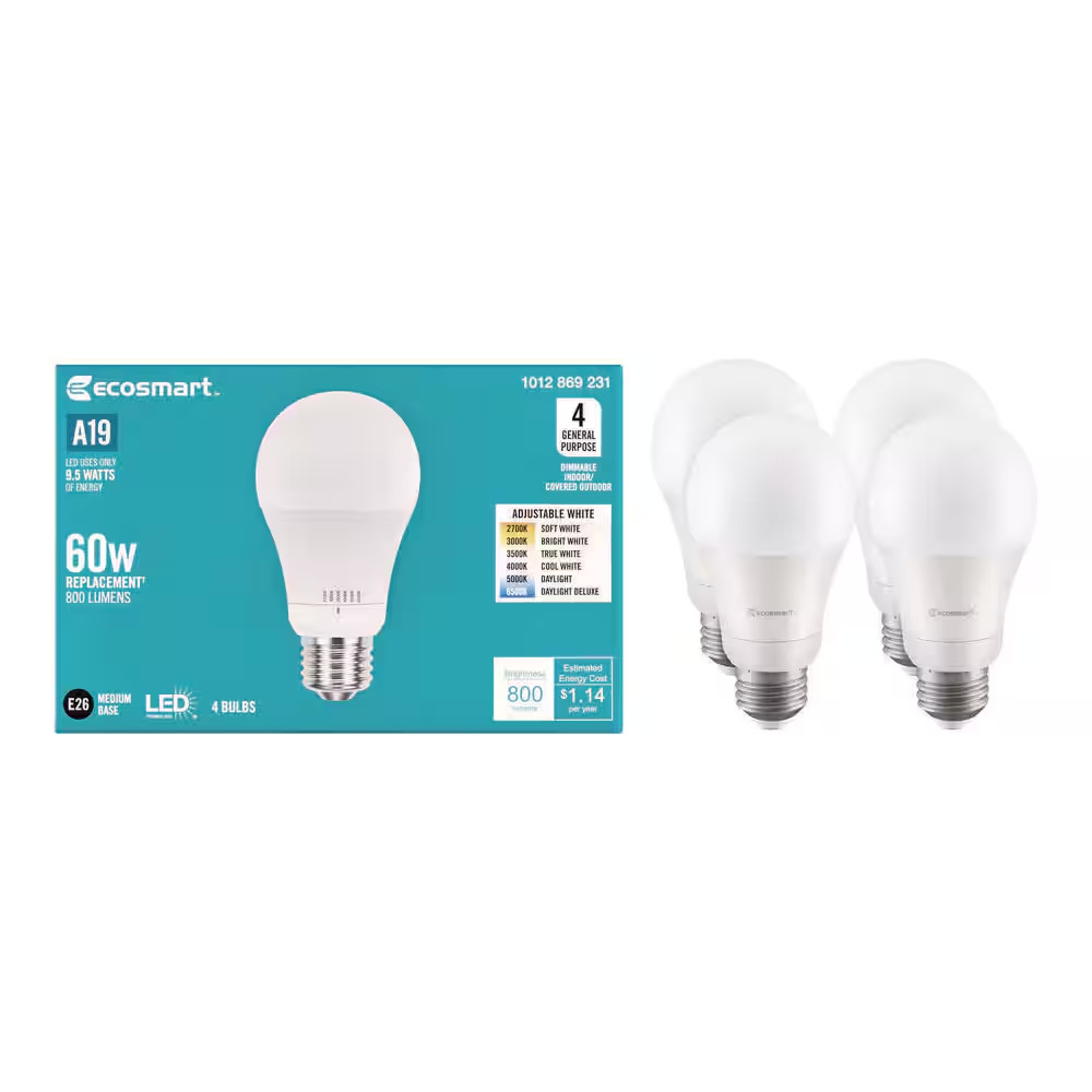 60-Watt Equivalent A19 E26 Base Dimmable LED Light Bulb with Selectable Color Te gallery