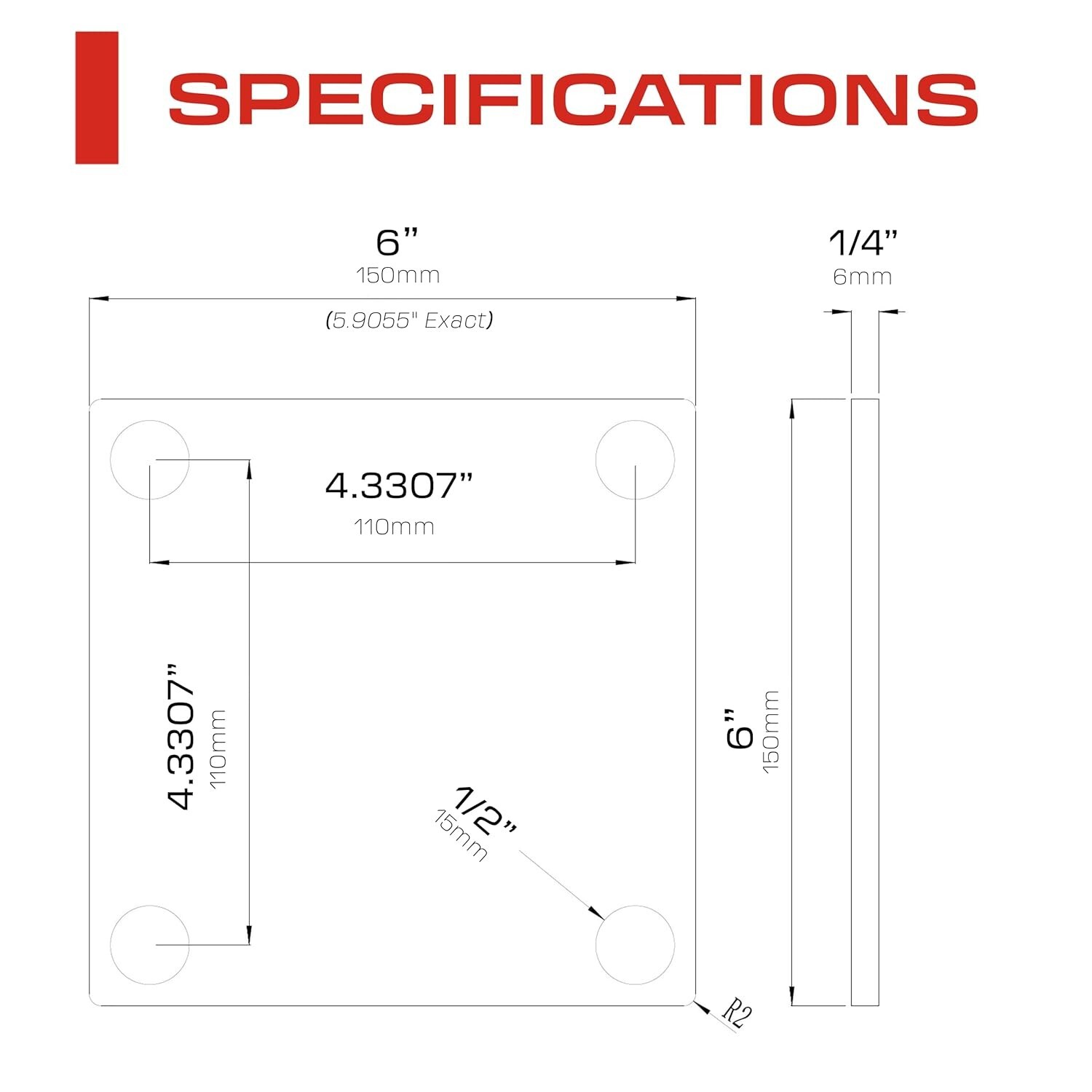6x6" Weldable Square Steel Metal Base Plate, 6mm Thick, 1/4th - Heavy Duty 4 Pk gallery