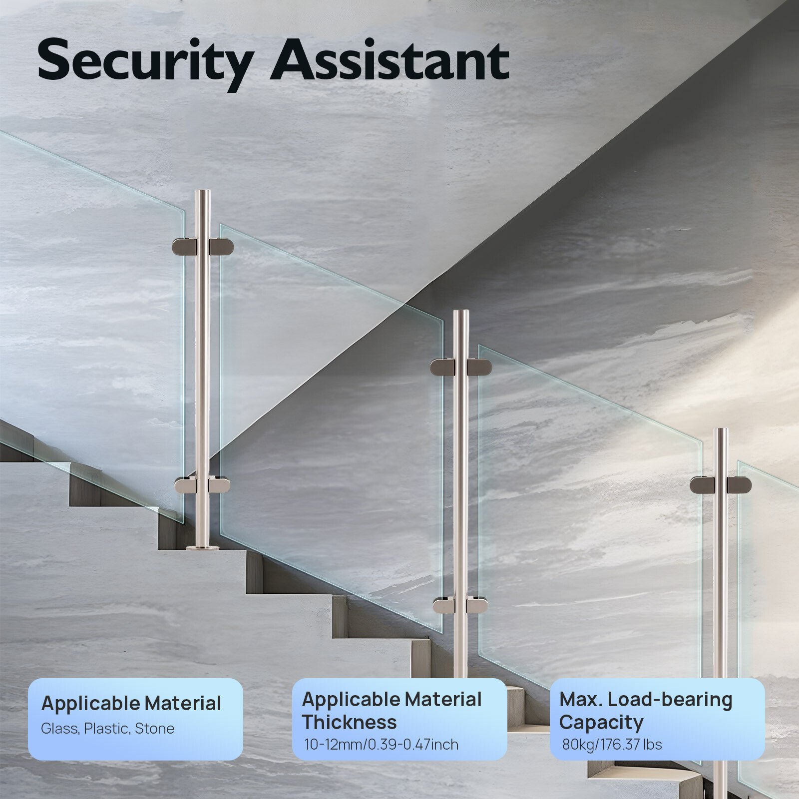 110cm Stainless Steel Glass Railing Post Balustrade Glazing Pole Handrail Stairs gallery
