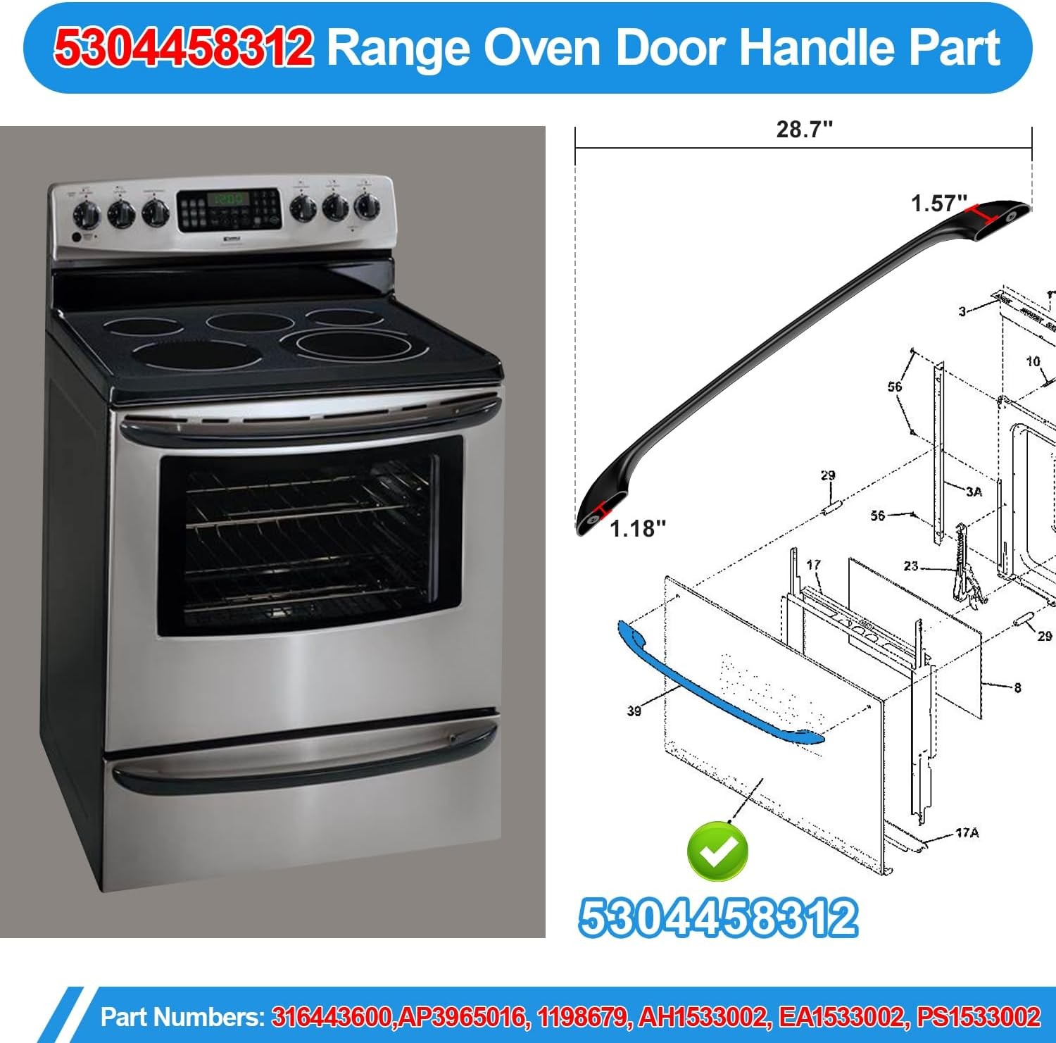 Oven Door Handle Replacement 790.36692501 790.45492501 790.71372704 790.9083260 gallery