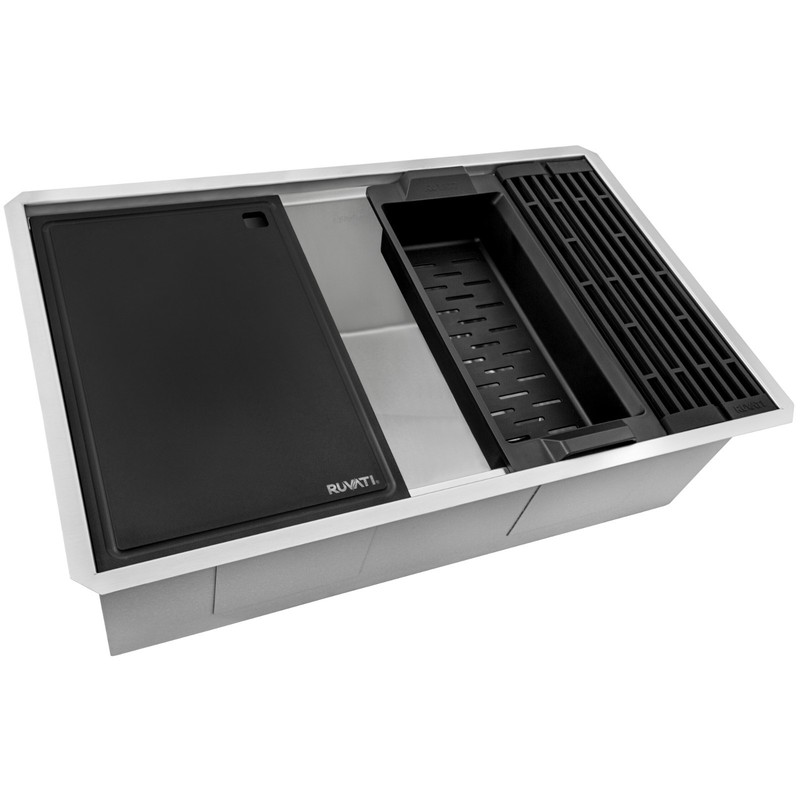 Ruvati 30" Workstation Slope Bottom Offset Drain 16G Kitchen Sink- RVH8584 gallery