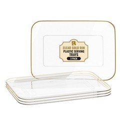3 Pack Plastic Serving Trays for Party – Gold Serving Tray 8 x 11 Inch – Heavy D