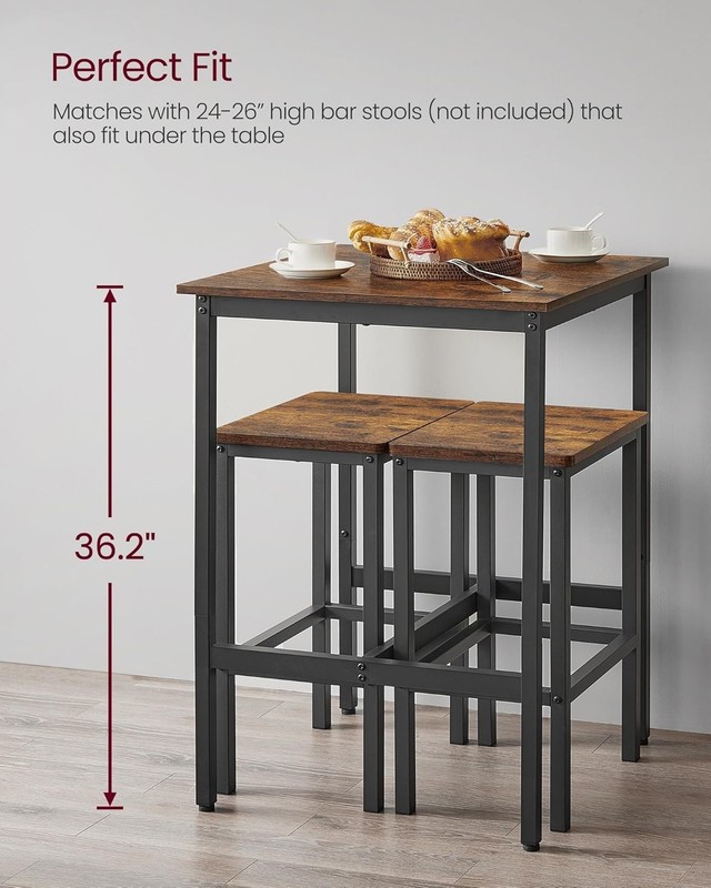 Compact Bar Height Table: Rustic Brown & Black, Ideal for Entertaining gallery