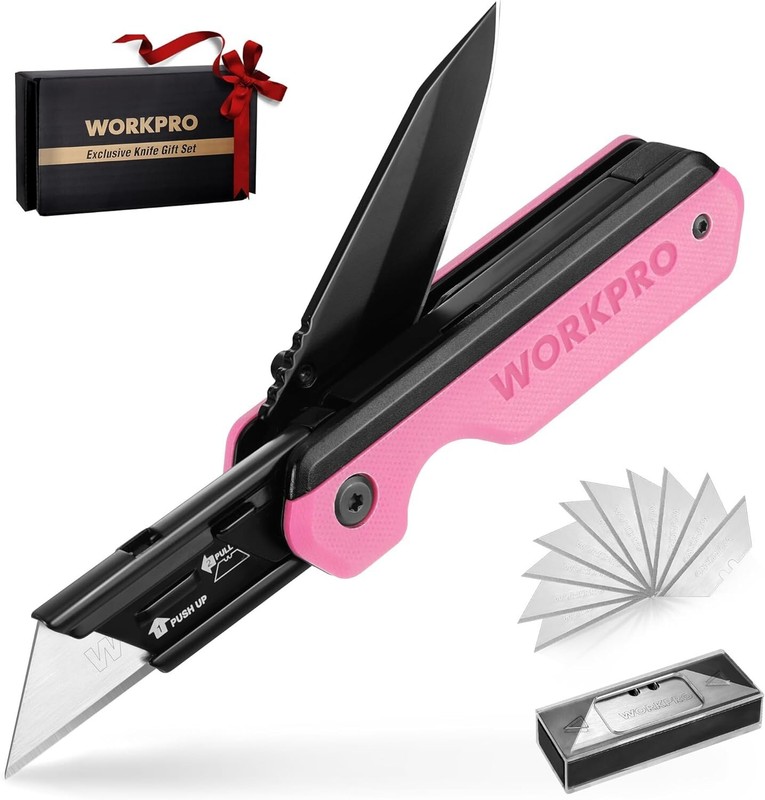 WORKPRO 2-in-1 Folding Knife/Utility Knife Quick-Change Box Cutter 10 SK5 Blades gallery