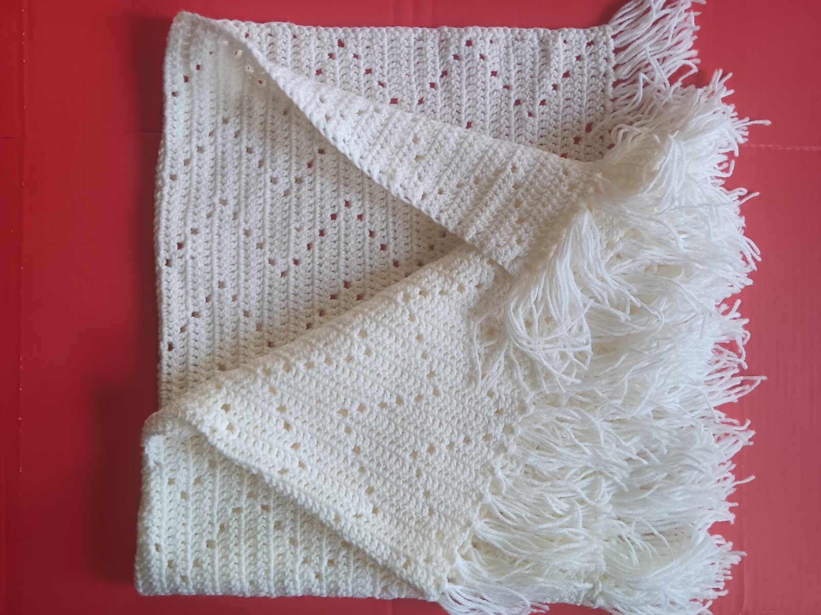 Handmade Solid White Chevron Pattern Crochet Throw/Blanket- 38" Longx38" Wide gallery