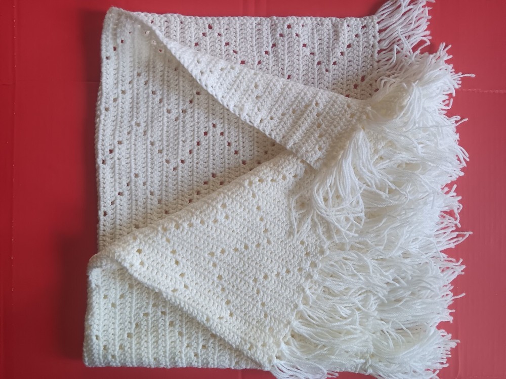 Handmade Solid White Chevron Pattern Crochet Throw/Blanket- 38" Longx38" Wide