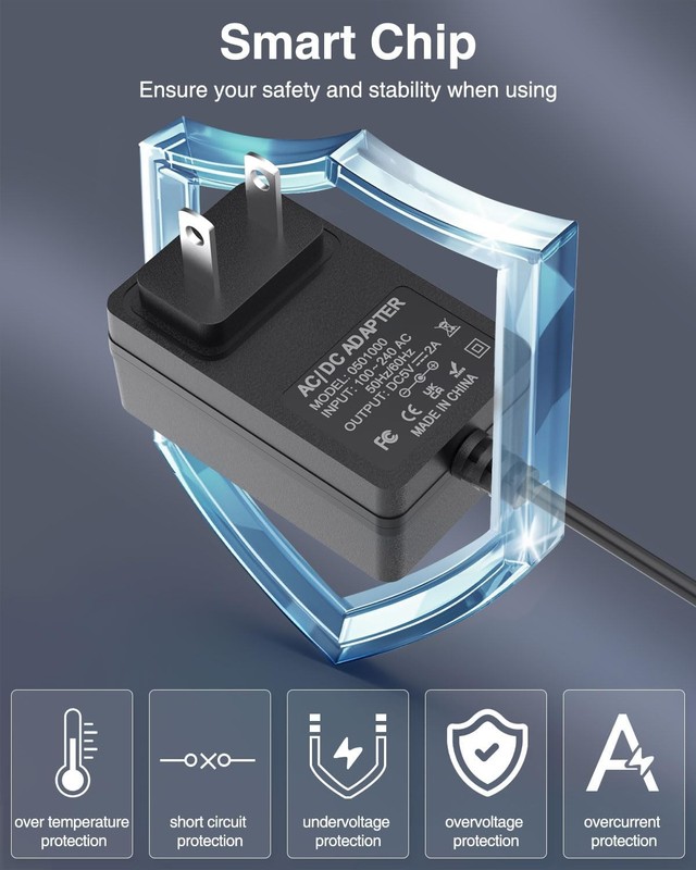 5V 2A Power Supply 5Volt 2Amp AC Adapter 100-240V DC 5V Power Cord 10FT with DC gallery