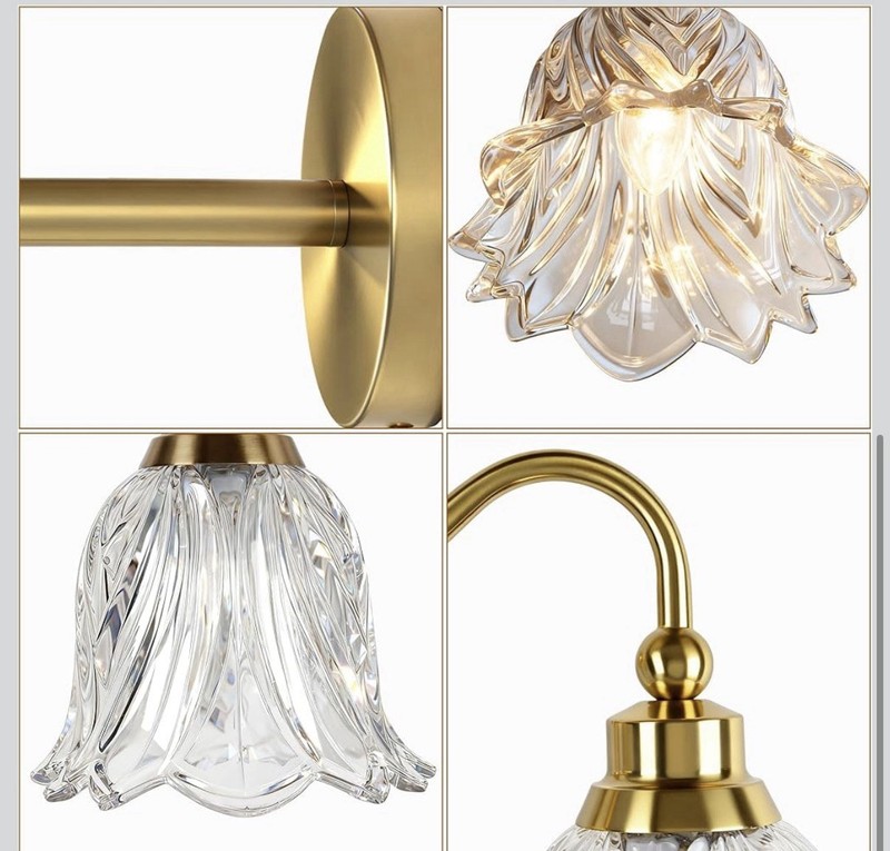 3-Light Gold Vanity Wall Light, Clear Glass Shades, E12, 25in, 110-120V gallery