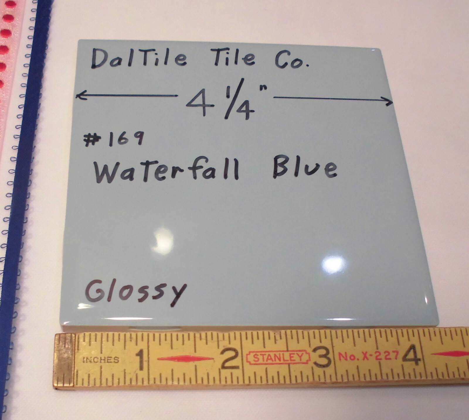 1 pc. Waterfall Blue: Glossy Ceramic Tile by Daltile Co. 4-1/4" Light Blue, NEW gallery