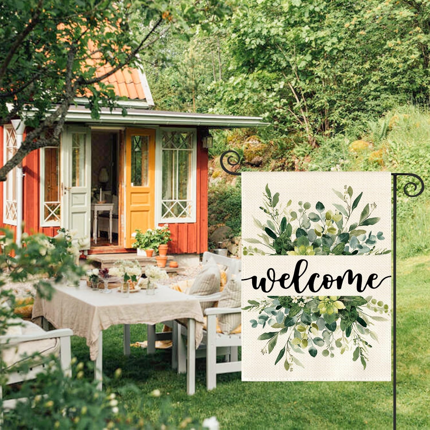 AVOIN Spring Summer Floral Welcome Garden Flag 12x18in Double Sided Eucalyptus gallery