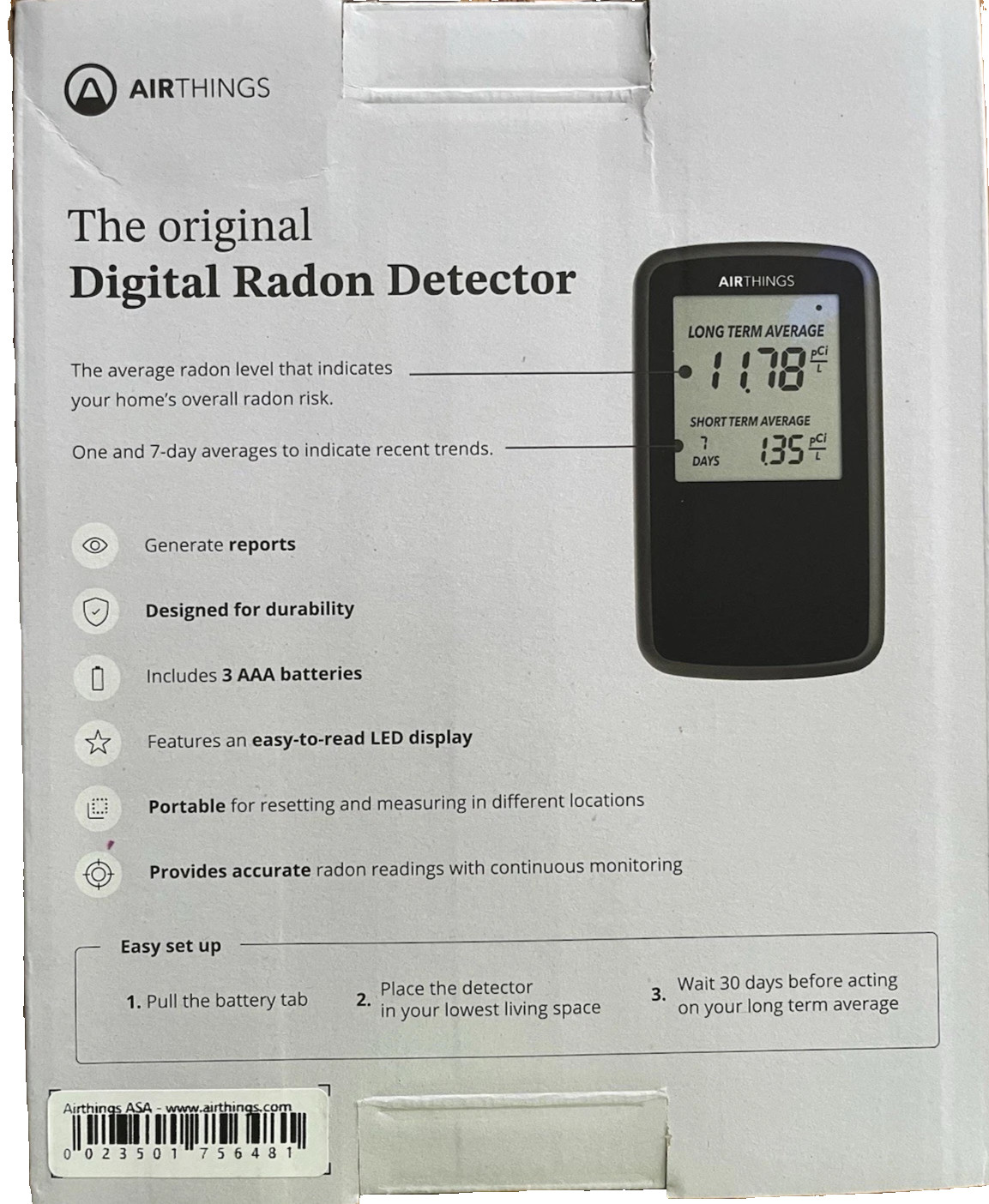 AirThings Portable Handheld Digital RADON Detector! 2350 Home Basement NEW gallery