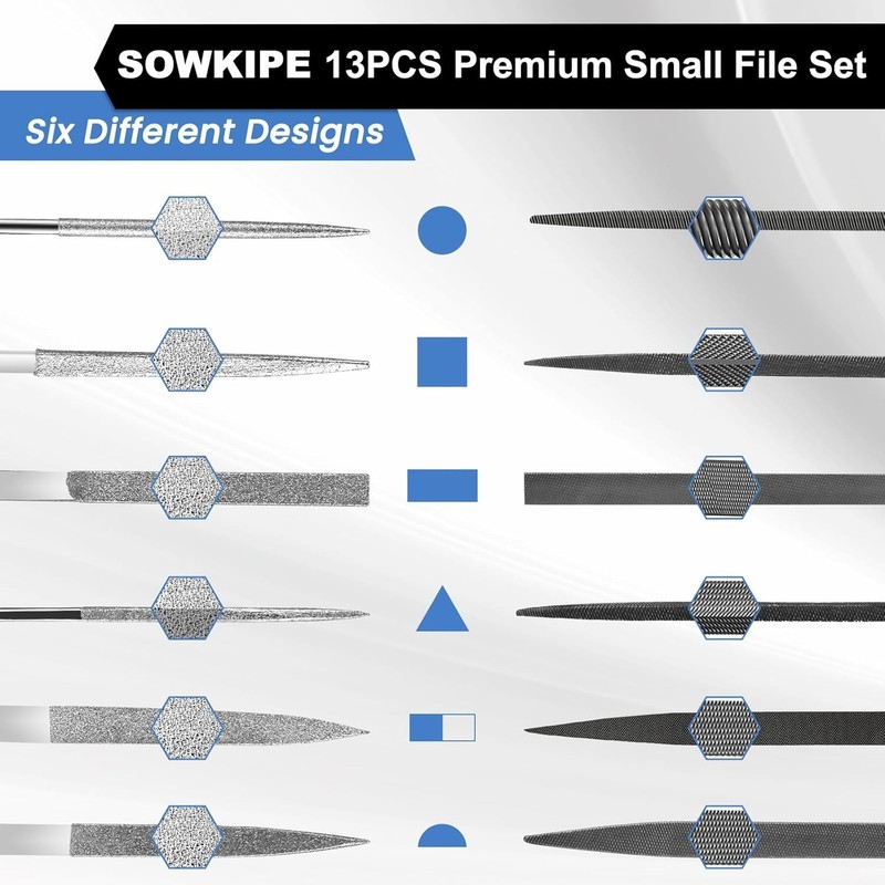 All-in-One 13-Pc File Set: Diamond & Steel Files for Wood, Plastic, Leather, DIY gallery