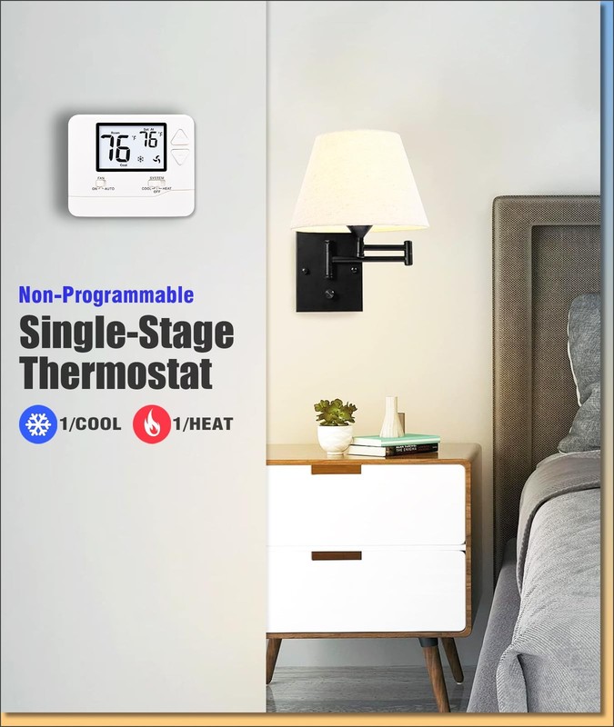 Heagstat Non Programmable Thermostat, Single-Stage 1 Heat 1 Cool, Off-white gallery