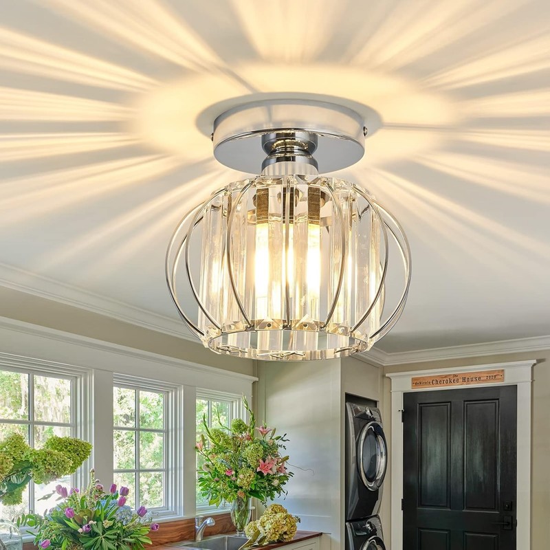 Modern Semi Flush Mount Crystal Chandelier - Elegant Ceiling Lamp for All Rooms gallery