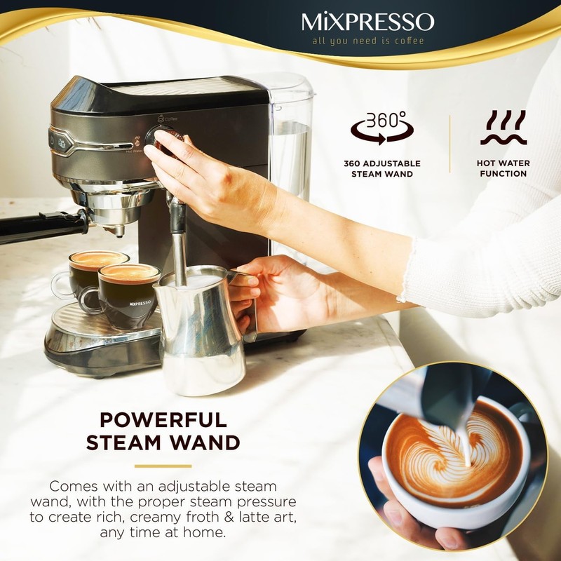 Mixpresso 15-Bar Automatic Espresso Machine with Milk Frother, 37 Oz, Dark Red gallery