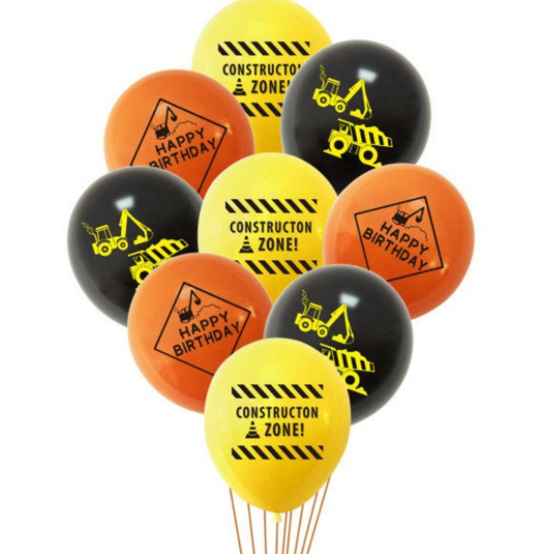 x10 Construction Builders 12" Latex Balloons Diggers Trucks Birthday Balloons gallery