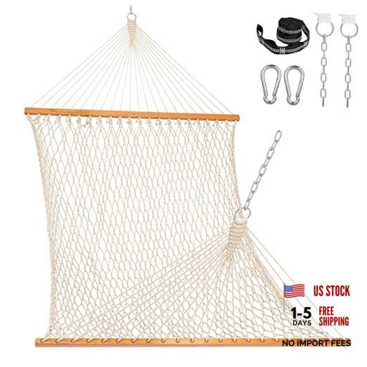 Double Rope Hammock, 2 Person Traditional Outdoor Hand Woven Cotton Natural gallery