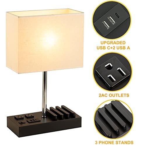 Upgraded 3 USB Table Lamp with 2 USB A & C USB C +2 USB A +2 AC Outlets gallery