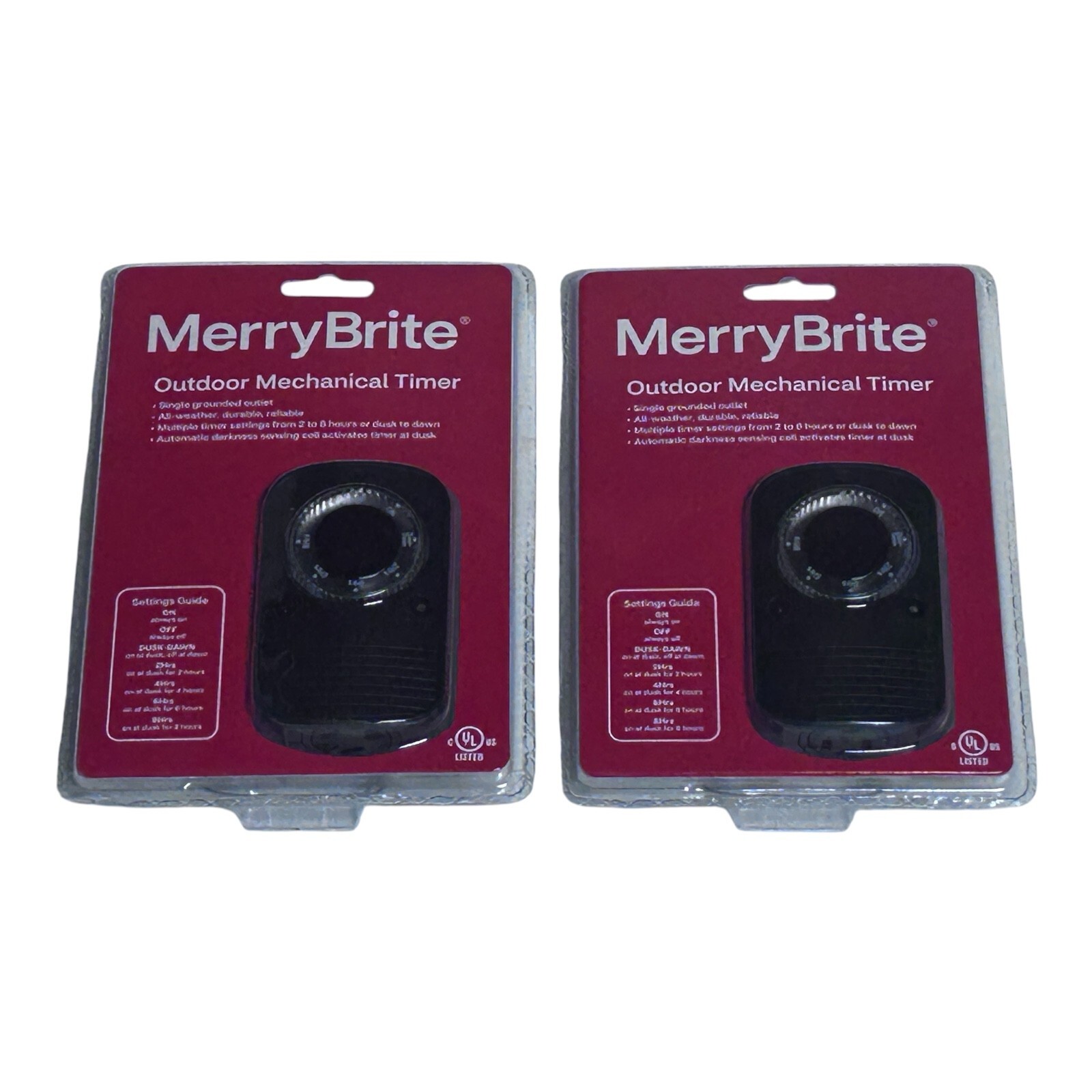 (2) Merry Brite Outdoor Mechanical Timer 2-8 hours or Dusk Dawn, Single Outlet gallery