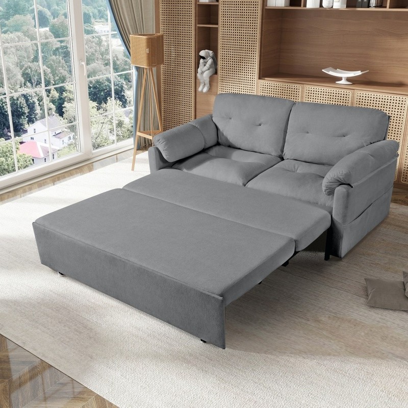 Queen Sleeper Sofa Pull-Out Convertible 3-in-1 Bed Chaise Gray Storage gallery