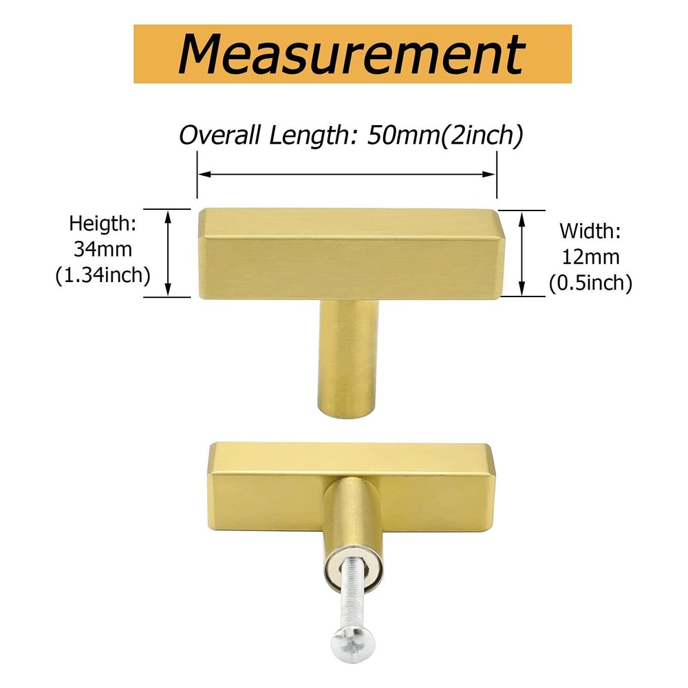 20Pcs T Bar Pull Gold Handles Solid Steel Kitchen Cabinet Hardware Modern Pulls