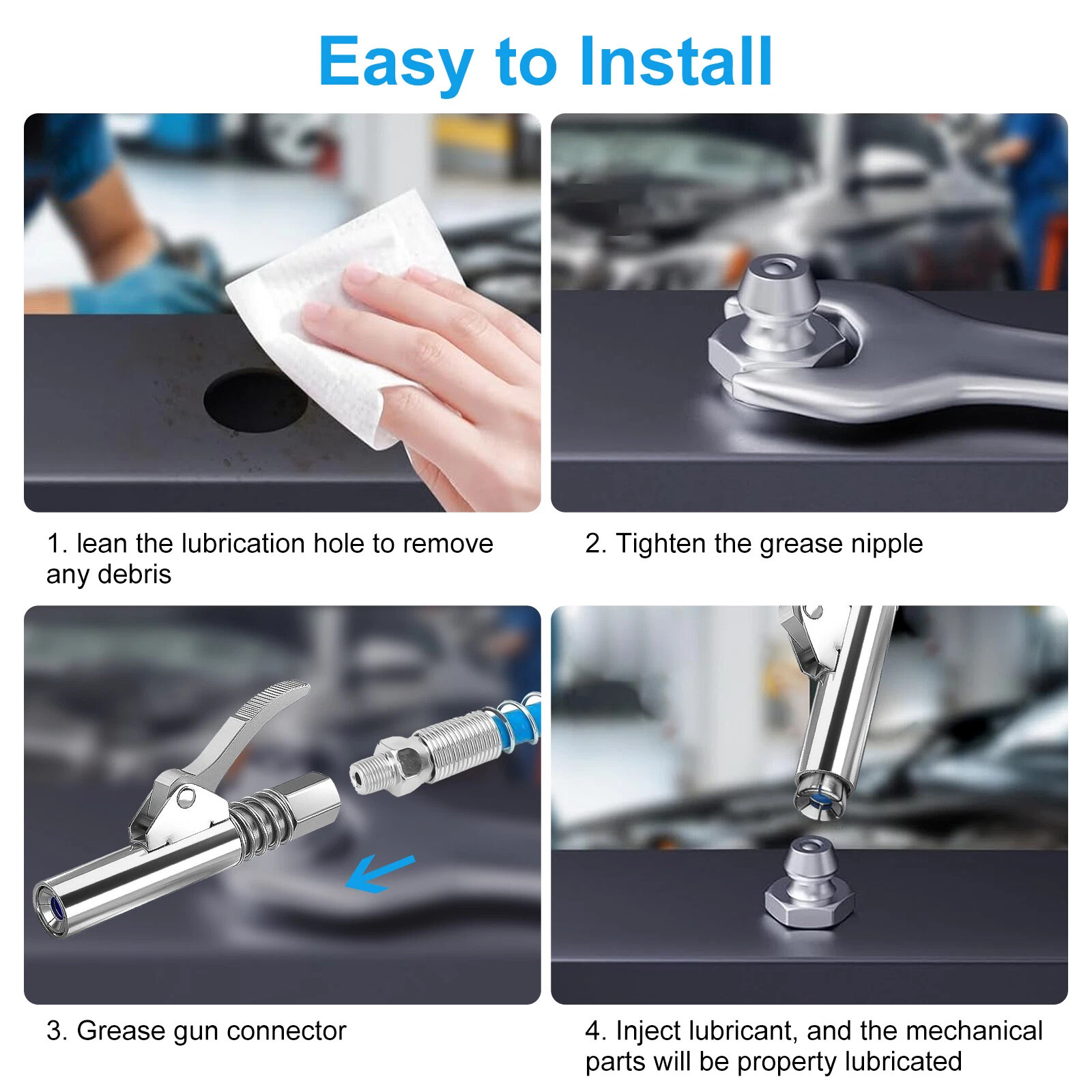 61PCS Heavy Duty Grease Gun Coupler Kit w/ M6 M8 M10 Zerk Fittings for Machinery gallery