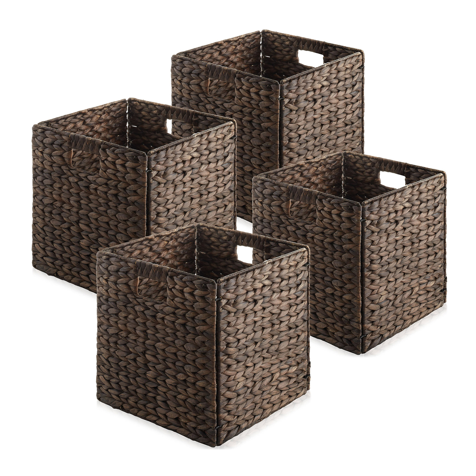 4pk 13" Hyacinth Collapsible Storage Cube Basket Bins for Shelves, Espresso gallery