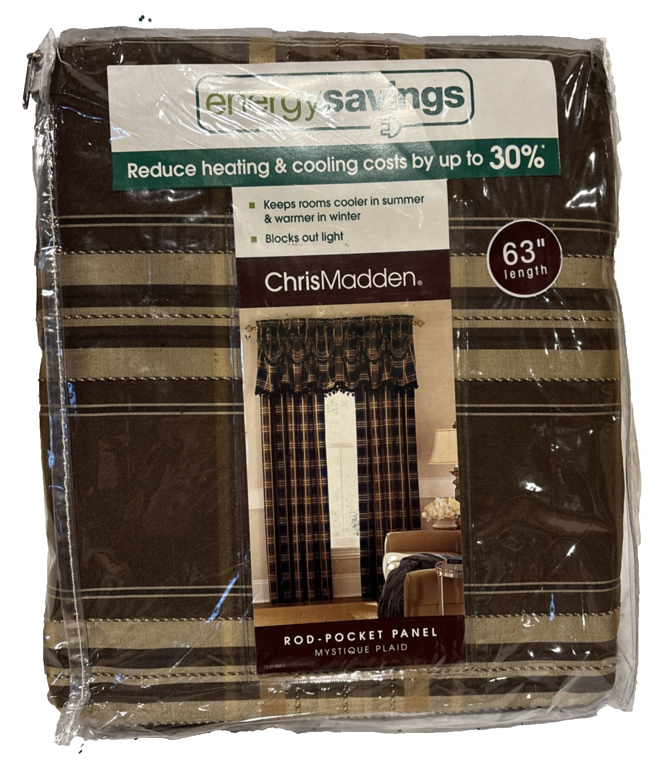 Chris Madden Curtain Panel Energy Saving One Piece Brown Mystique Plaid 54 x 63 gallery