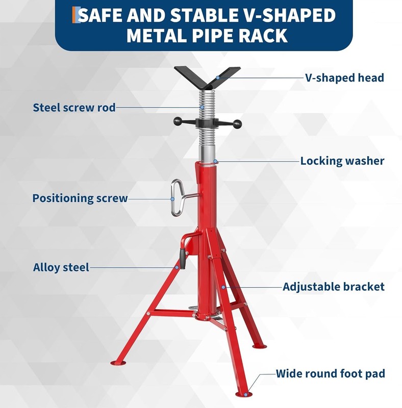 V-Head Pipe Bracket 2500 LBS for 1/2"-12" Pipes 28"-52" H Adjustable Folding gallery